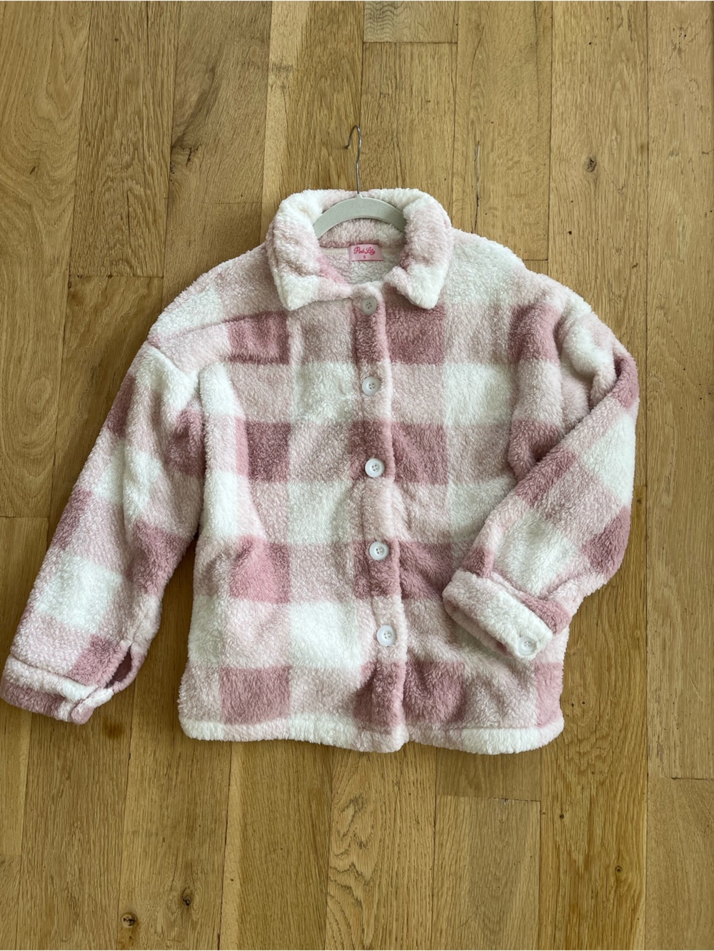 Pink Lily Pink and White Plush Check Sherpa Shirt Jacket